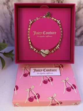 Juicy Couture Gold Crystal Heart Bracelet Pink Cherry Box Gift Set